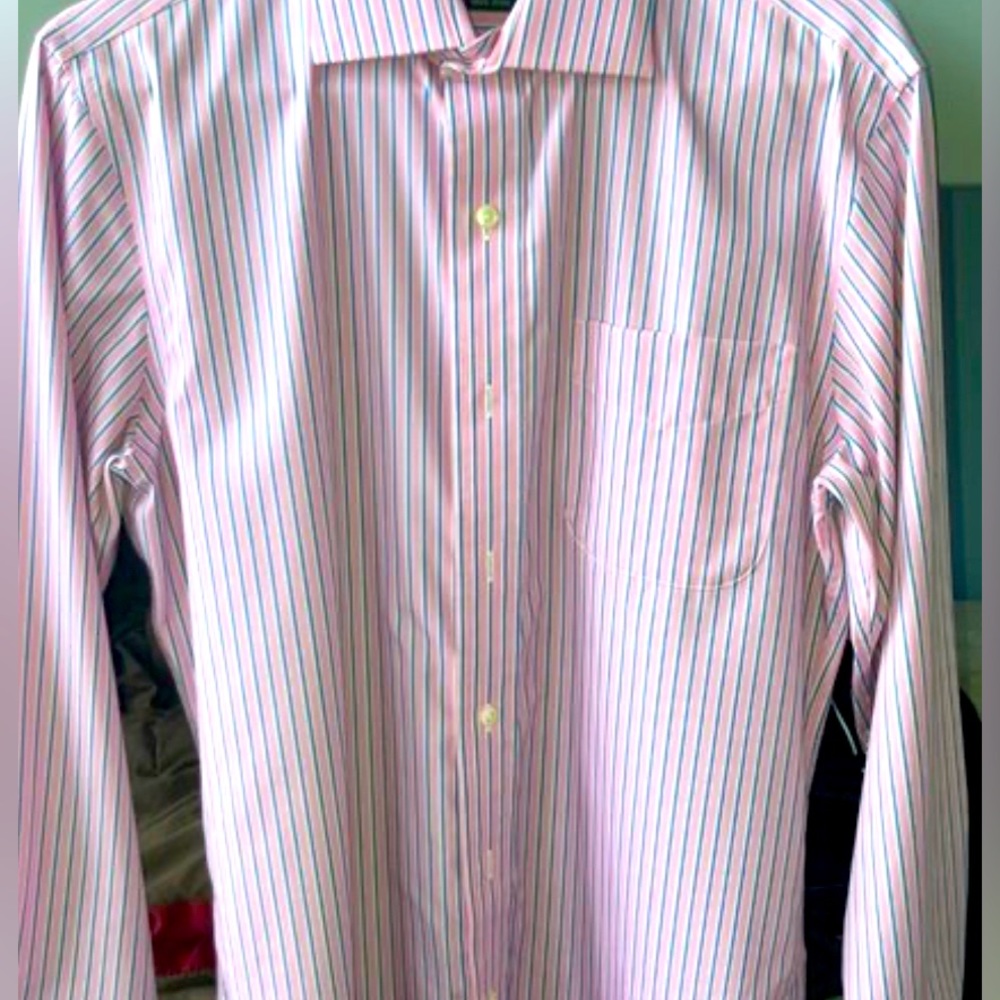 Polo by Ralph Lauren Men’s Striped Button Down Dress Shirt - Pink, Navy, White